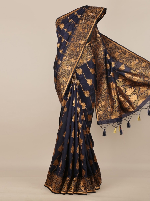 

Pothys Navy Blue & Gold-Toned Jute Silk Woven Design Saree