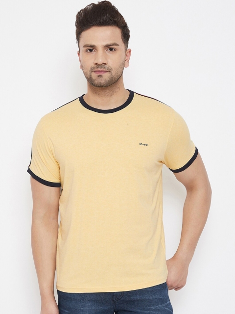 

98 Degree North Men Yellow Solid Round Neck T-shirt