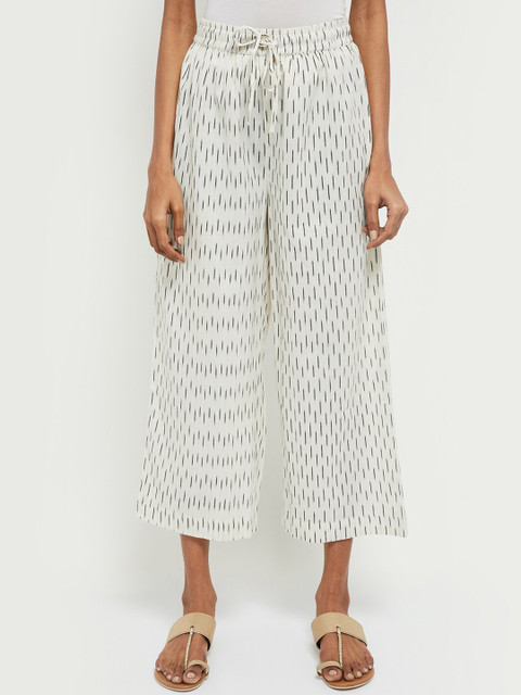 

max Women Off-White & Black Printed Wide Leg Palazzos