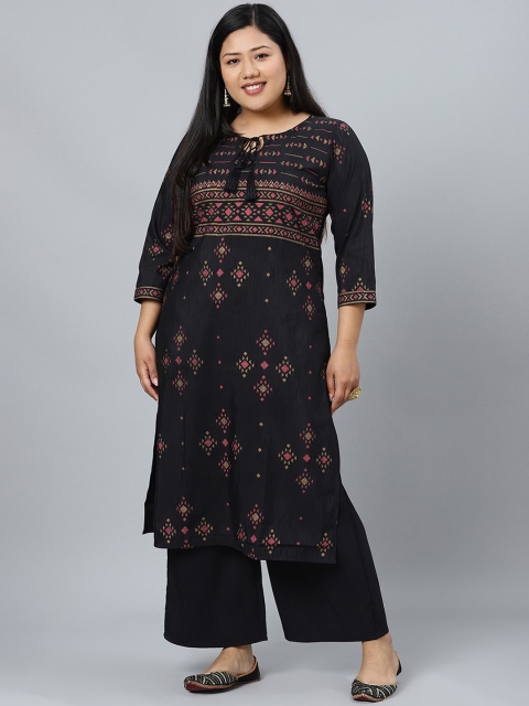 

curveZI by Ziyaa Women Black Printed Kurta with Palazzos