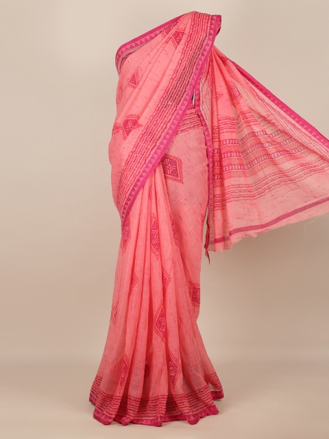 

Pothys Pink Printed Linen Blend Saree