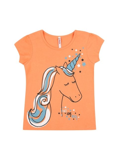 

CHALK by Pantaloons Girls Peach-Coloured Printed Round Neck Cotton T-shirt