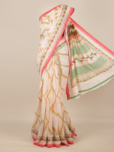 

Pothys Cream-Coloured Printed Linen Blend Saree