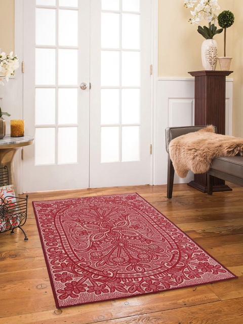 

RUGSMITH Red & White Ethnic Motifs Printed Anti-Skid Carpet