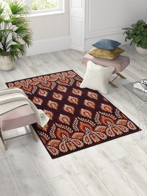 

RUGSMITH Maroon & Brown Digital Printed Anti-Skid Carpet
