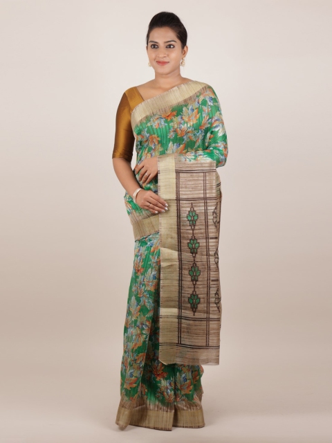 

Pothys Green & Brown Jute Silk Printed Saree