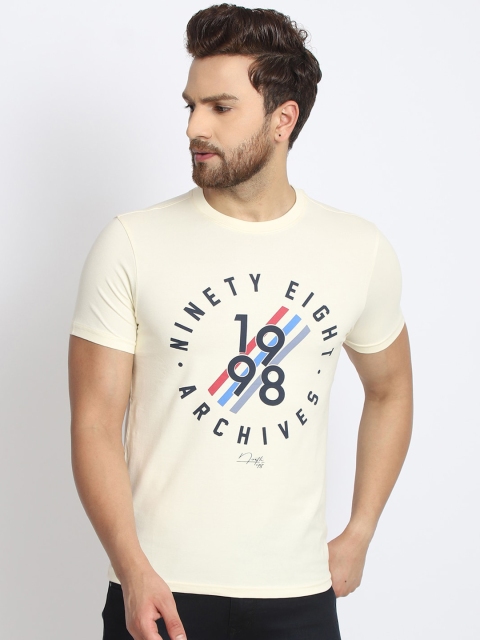 

98 Degree North Men Off-White & Navy Blue Printed Round Neck T-shirt