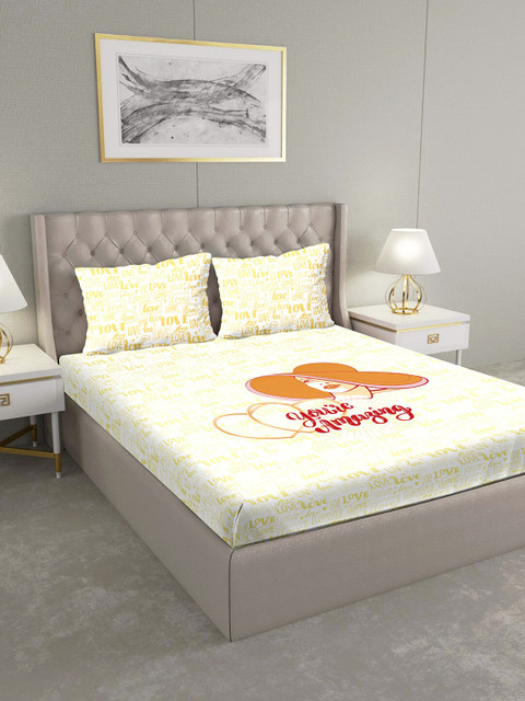

BELLA CASA White Graphic 124 TC Cotton 1 Extra Large Bedsheet with 2 Pillow Covers