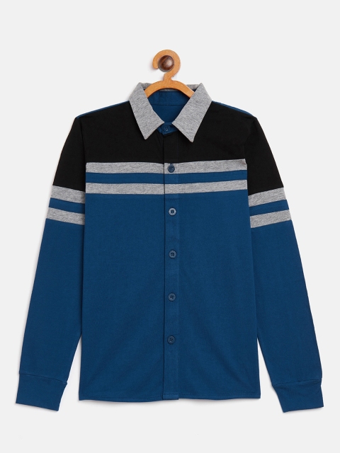 

GRITSTONES Boys Blue Regular Fit Striped Casual Shirt