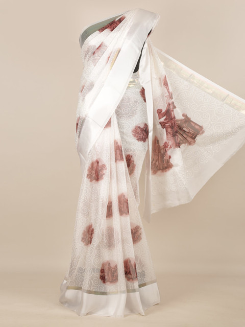 

Pothys White & Brown Poly Chiffon Printed Saree