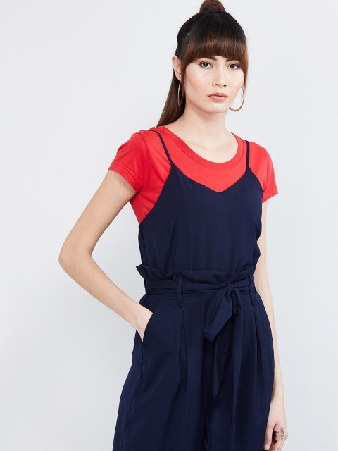 

max Women Navy Blue & Red Solid Basic Jumpsuit
