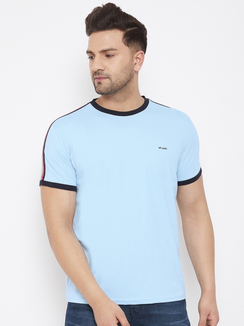 

98 Degree North Men Turquoise Blue Solid Round Neck T-shirt
