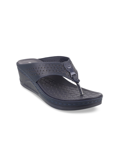

Mochi Women Navy Blue Textured Comfort Heels