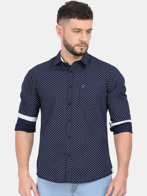 

VUDU Men Navy Blue & White Regular Fit Cotton Printed Casual Shirt