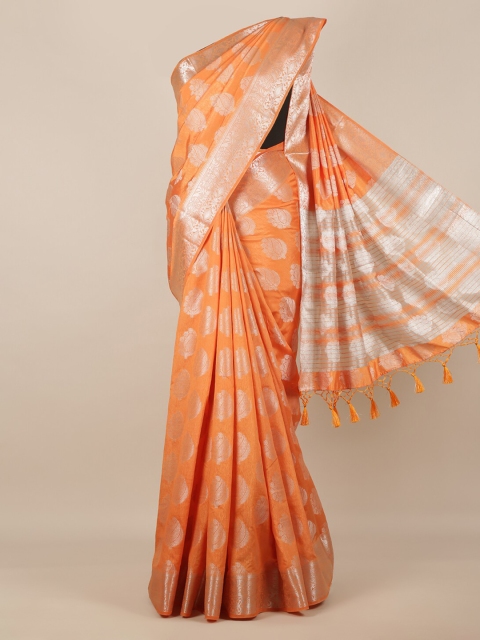 

Pothys Orange Woven Design Jute Silk Saree