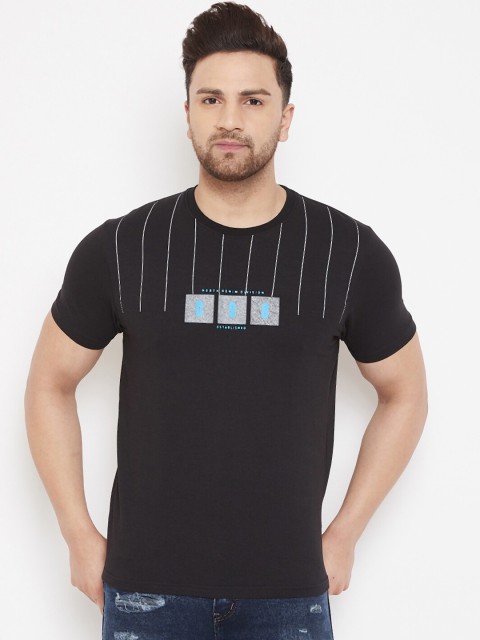 

98 Degree North Men Black & Blue Printed Round Neck T-shirt