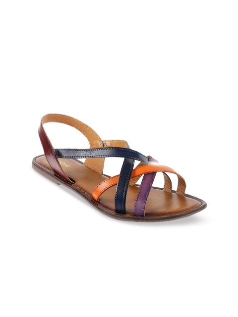 

Mochi Women Blue Colourblocked Leather One Toe Flats