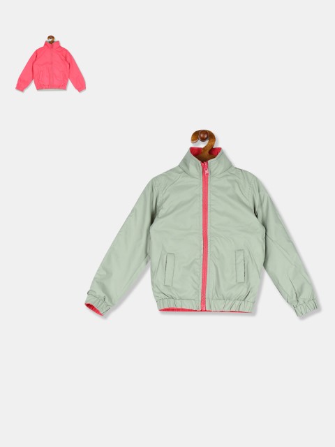 

Cherokee Girls Pink & Mint Green Solid Reversible Bomber