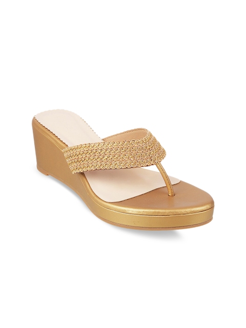 

Mochi Women Gold-Toned Woven Design Wedges