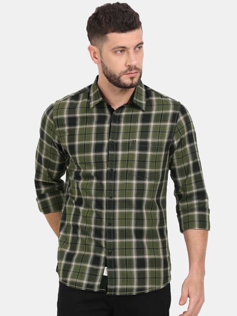 

VUDU Men Green & Beige Regular Fit Cotton Checked Casual Shirt