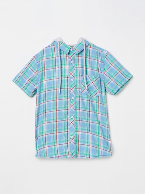 

Bossini Boys Blue & Red Regular Fit Checked Casual Hooded Shirt