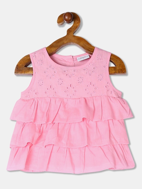 

Donuts Girls Pink Layered Pure Cotton Regular Top
