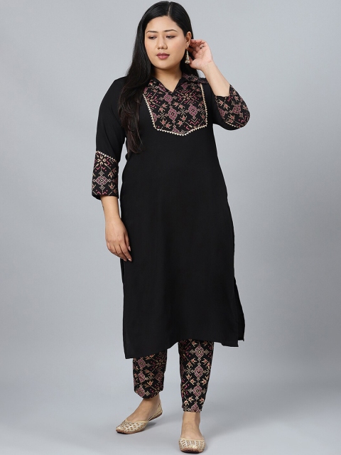 

curveZI by Ziyaa Women Black Yoke Design Kurta with Trousers