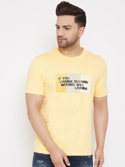 

98 Degree North Men Yellow Printed Round Neck T-shirt