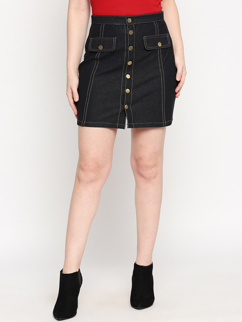 

inocenCia Women Black Solid Denim Straight Mini Skirt