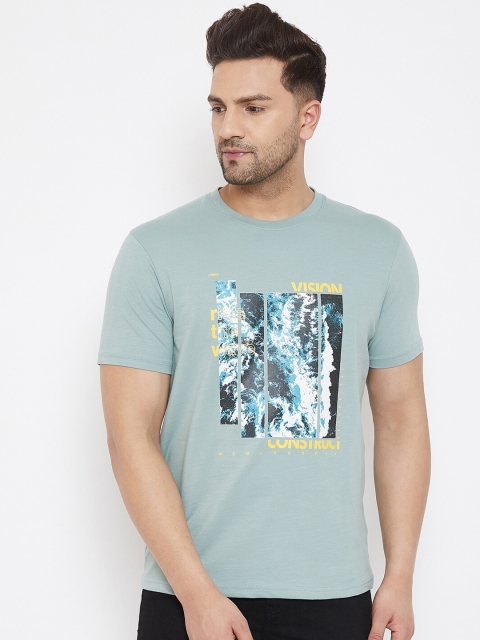 

98 Degree North Men Green & White Printed Round Neck T-shirt