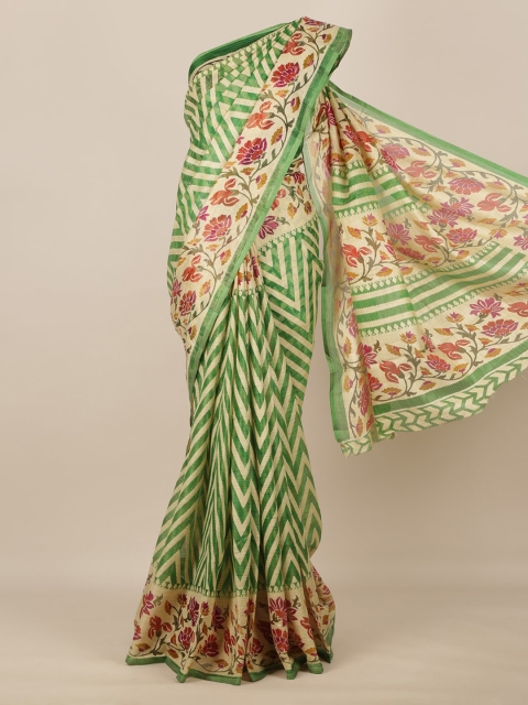 

Pothys Green & Cream-Coloured Jute Silk Printed Saree