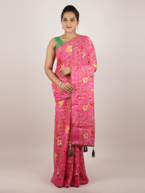 

Pothys Pink Printed Jute Silk Saree