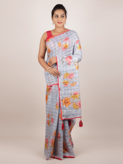 

Pothys Grey & Orange Jute Silk Woven Design Saree
