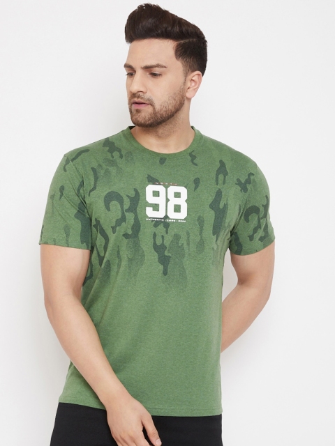 

98 Degree North Men Green & White Printed Round Neck T-shirt