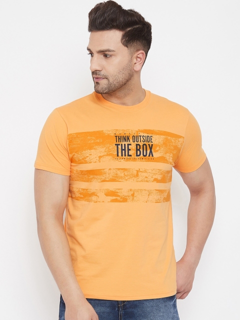 

98 Degree North Men Mustard Yellow & Black Printed Round Neck T-shirt