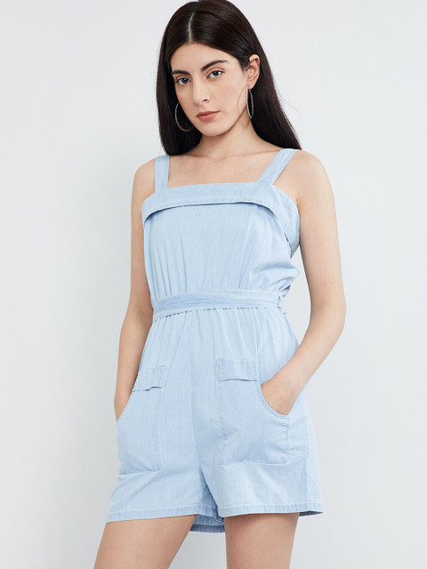 

max Women Blue Solid Playsuit