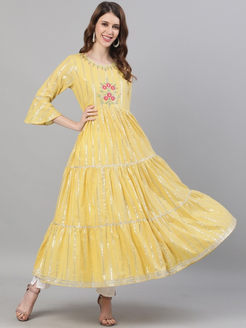 

Ishin Women Yellow Floral Embroidered Anarkali Kurta