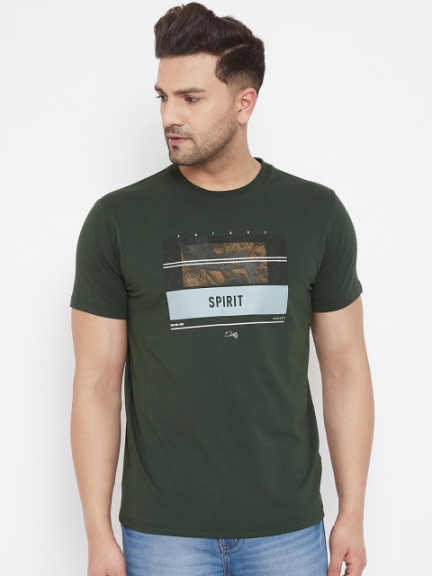 

98 Degree North Men Olive Green & Black Printed Round Neck T-shirt