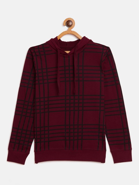 

GRITSTONES Boys Maroon & Black Checked Hood T-shirt