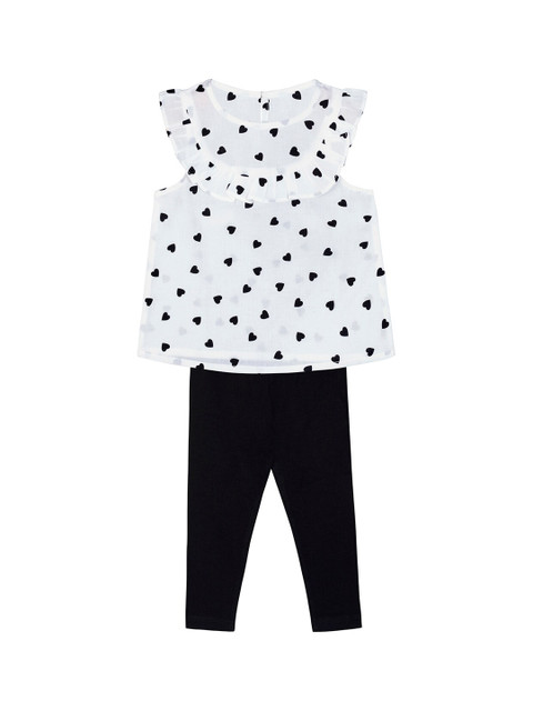 

Budding Bees Girls White & Black Printed Top with Trousers