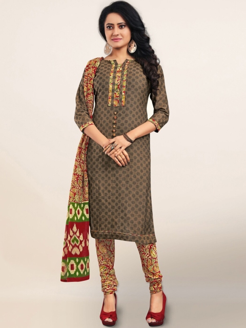 

Pothys Brown & Red Cotton Blend Unstitched Dress Material