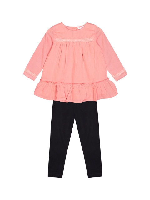 

Budding Bees Girls Pink & Black Solid Top with Leggings