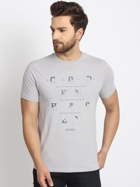 

98 Degree North Men Grey & White Printed Round Neck T-shirt