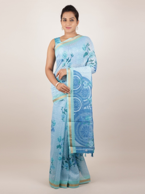 

Pothys Blue Printed Jute Silk Saree