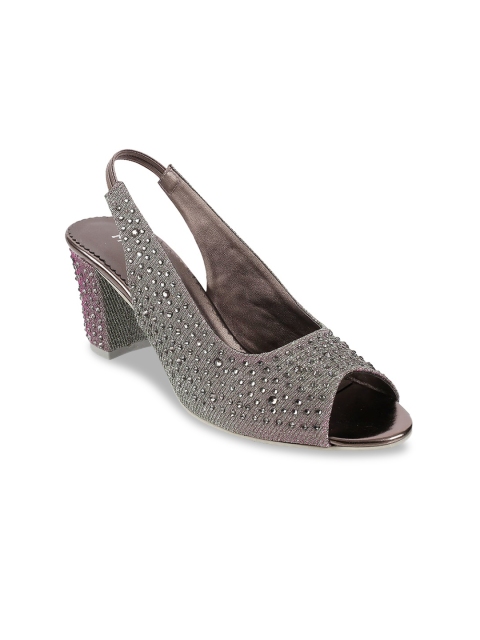 

Mochi Women Grey Embellished Block Heels