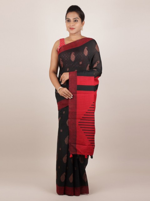 

Pothys Black Woven Design Linen Blend Saree