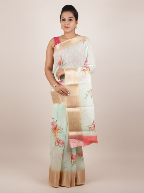 

Pothys Green Printed Jute Silk Saree