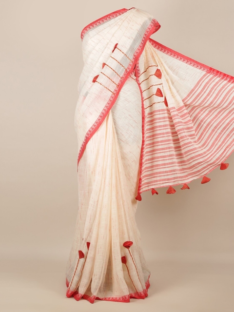 

Pothys Cream-Coloured Woven Design Linen Blend Saree