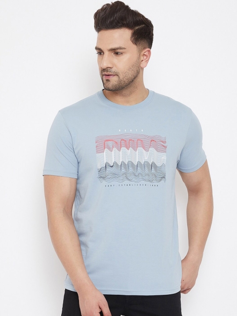 

98 Degree North Men Blue & Red Printed Round Neck T-shirt