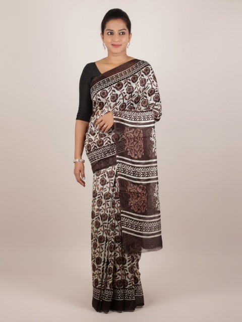 

Pothys Brown & Cream-Coloured Jute Silk Printed Saree